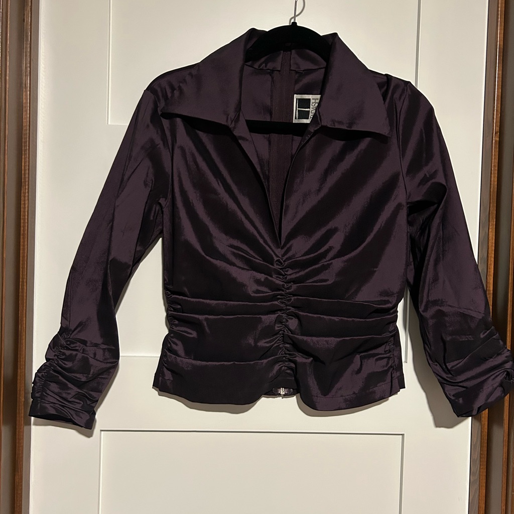 Tadashi Shoji Vintage Purple Iridescent Ruched Event Top